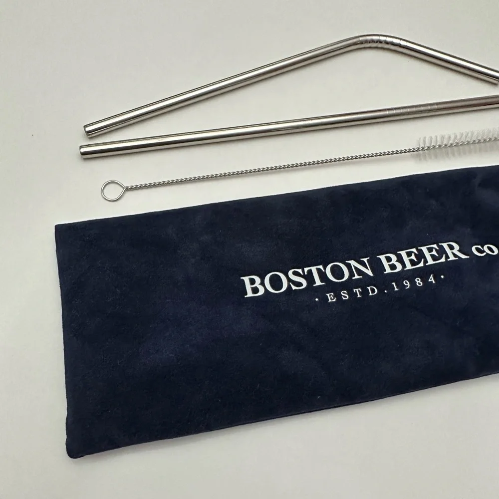 Boston Beer Co. Stainless Steel Reusable Straw Set with Cleaning Brush & Pouch